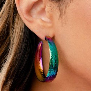 OilSpill hammered texture hoop earrings